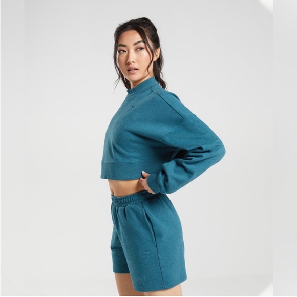 GYMSHARK Rest Day Sweats Crop Pullover Sweater - Steel Blue Marl Size L - Picture 4 of 14